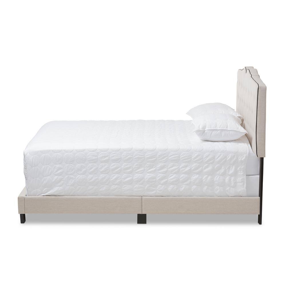 Vivienne King-Sized Light Beige Tufted Upholstered Bed with Wood Frame
