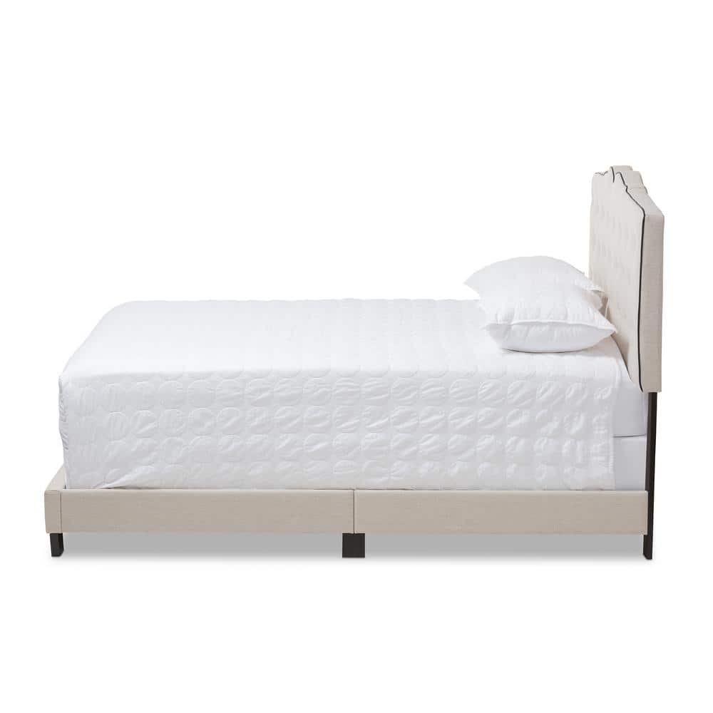 Vivienne King-Sized Light Beige Tufted Upholstered Bed with Wood Frame