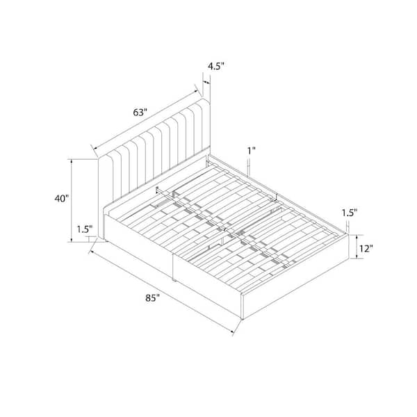 Brittany Gray Upholstered Queen Size Bed with Storage Drawers