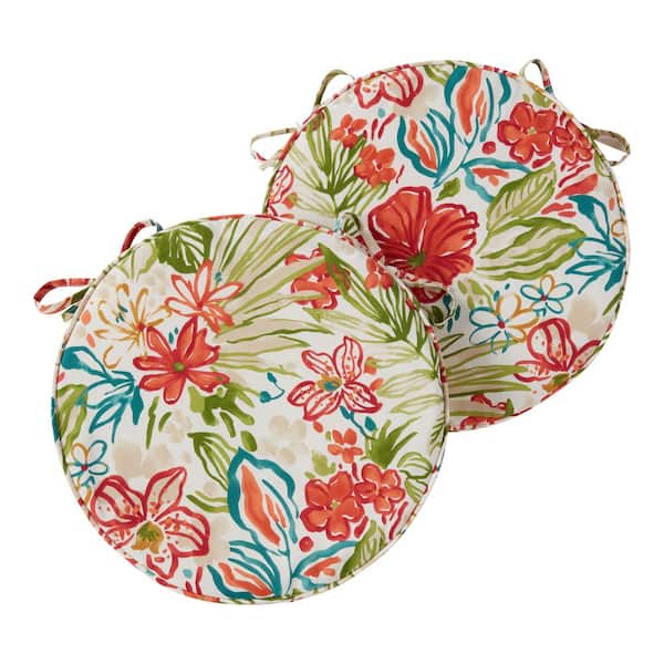 Greendale Home Fashions 18 in. x 18 in. Breeze Floral Round Outdoor Seat Cushion (2-Pack)
