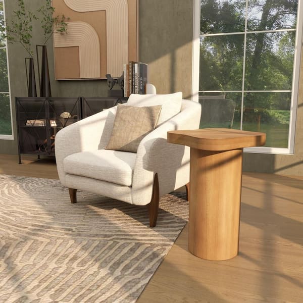 Litton Lane 15 in. Brown Pedestal Large Round Wood End Table with Rounded Square Top - image 5