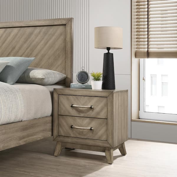 Unbranded Modern Antique Gray 2-Drawers Rubber Wood Nightstand