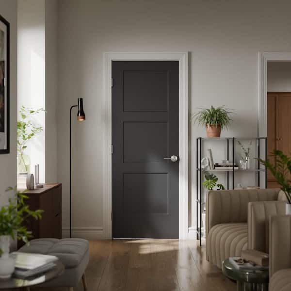 Masonite 30 in. x 80 in. Jet Black Calden 3-Panel Hollow Core