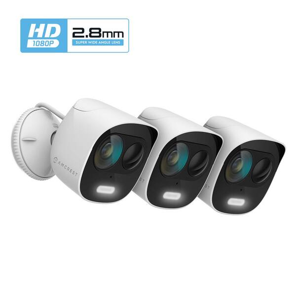 Amcrest SmartHome 1080p Wired Outdoor Wi-Fi Surveillance Camera with Siren Alarm, Spotlight, 2-Way Mic, Night Vision (3-Pack)