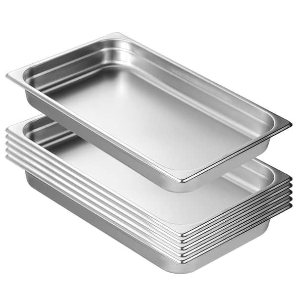 SKYSHALO 6-Pack Hotel Pans, 9.8 qt. Anti-Jam Steam Pan, 0.8 mm Thick Stainless Steel Restaurant Commercial Steam Roasting Pans