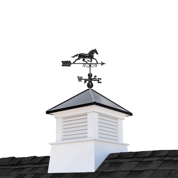 Good Directions Manchester 30in. x 30in. Square x 40in. High Vinyl Cupola with Black Aluminum Roof and Black Aluminum Horse Weathervane
