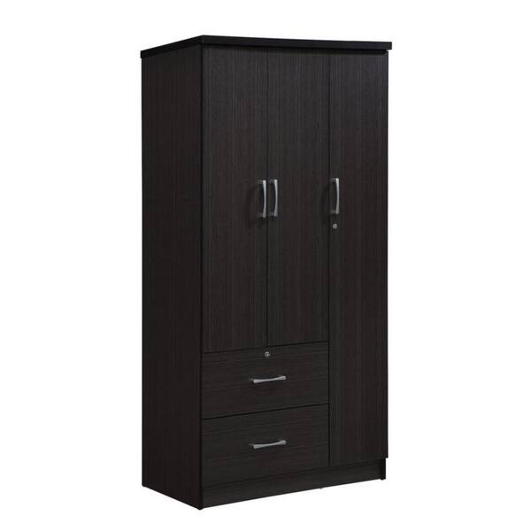 HODEDAH IMPORT Brown 2-Chest of Drawers 36 in. Door Armoire