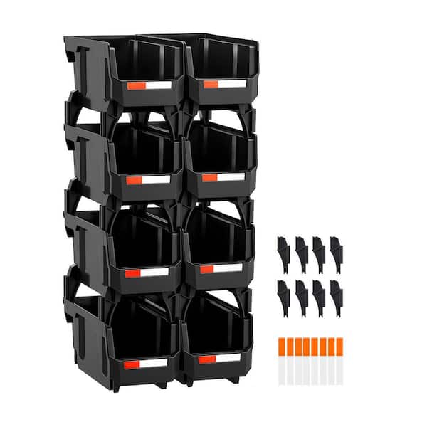 Plastic Stackable Storage Bins, 10.9 x 5.5 x 5.1 in. (8 Pack), 6 lb, Containers for Closet, Garage, Small Parts, Black