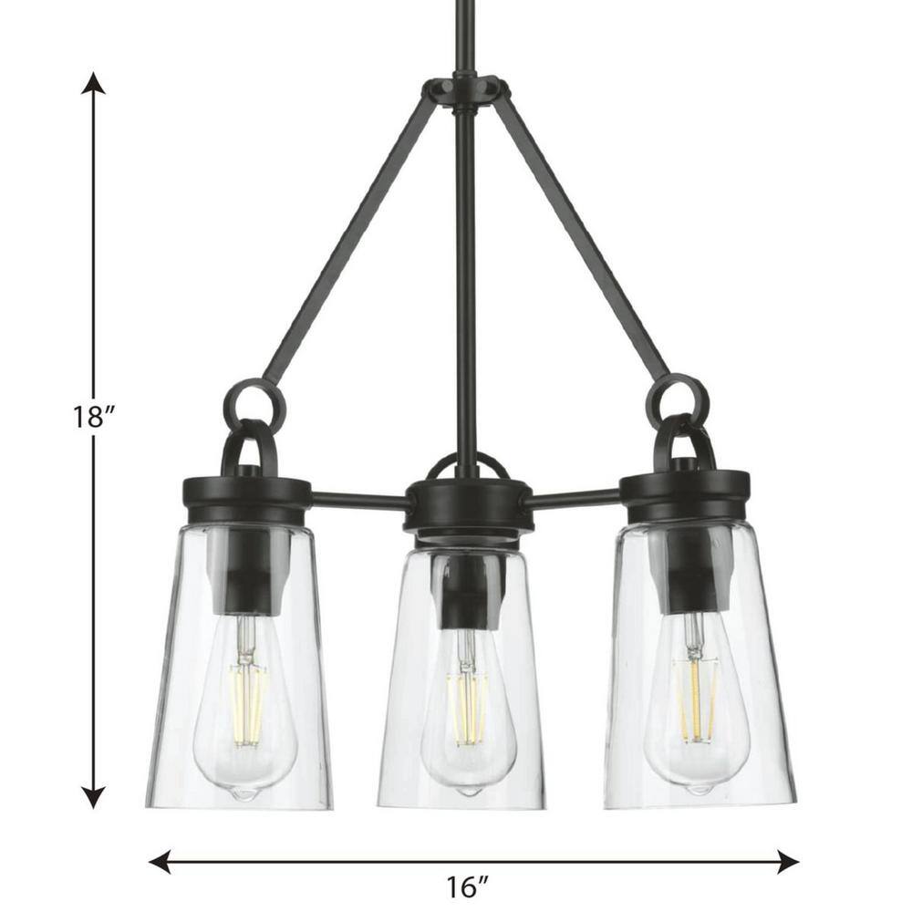 Matte Black Mini Chandelier with Clear Glass Shades