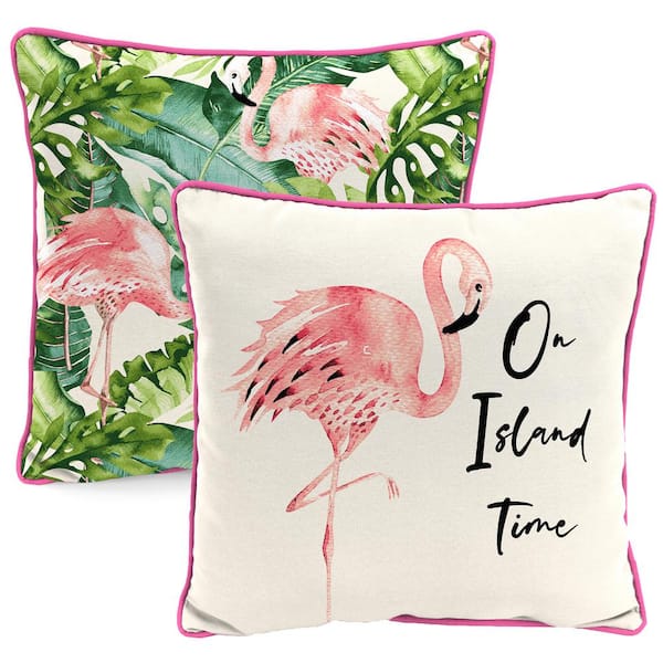 Jordan Manufacturing 16 in. L x 16 in. W x 4 in. T Reversible Outdoor Throw Pillow in On Island Time and Multicolor Leaves