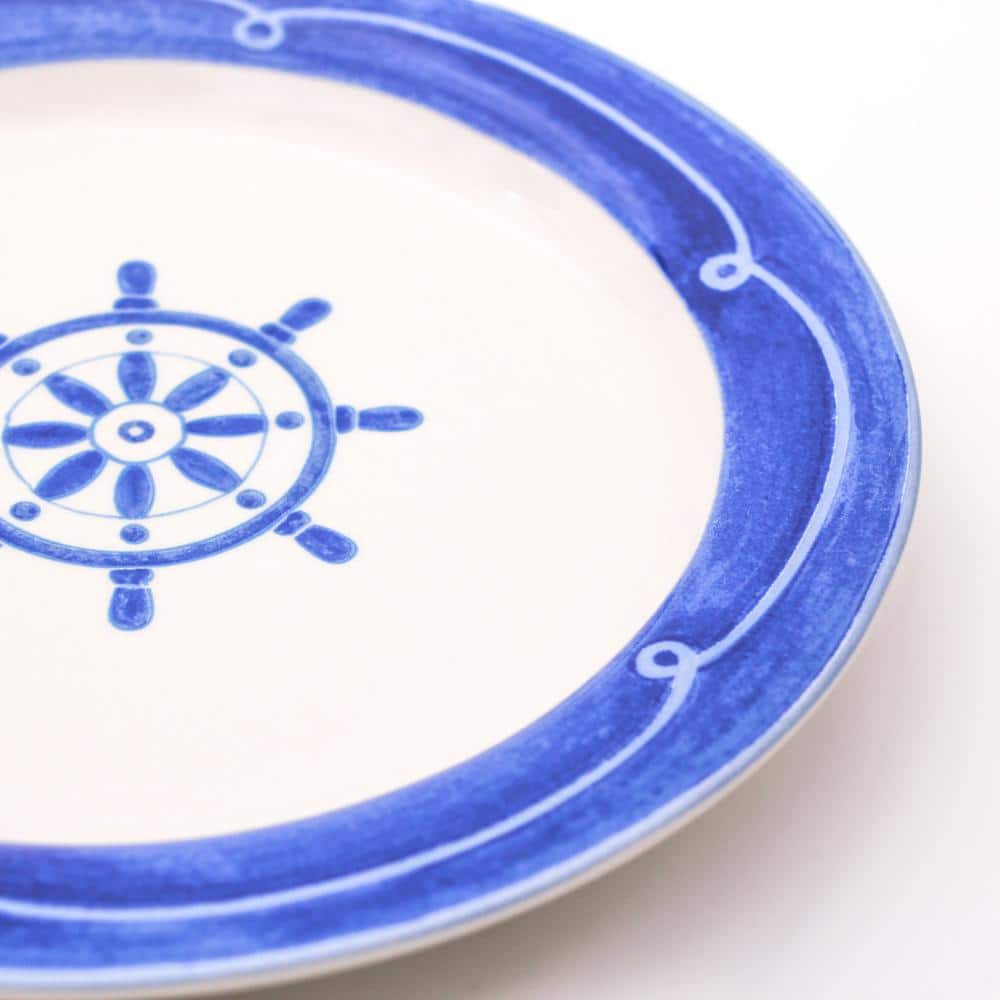Nautical Blue and White Ceramic Salad Plates Set