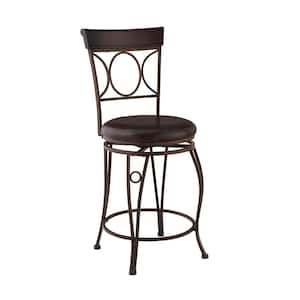Henry Circles Back Brown Metal Counter Stool with Padded Faux Leather Seat