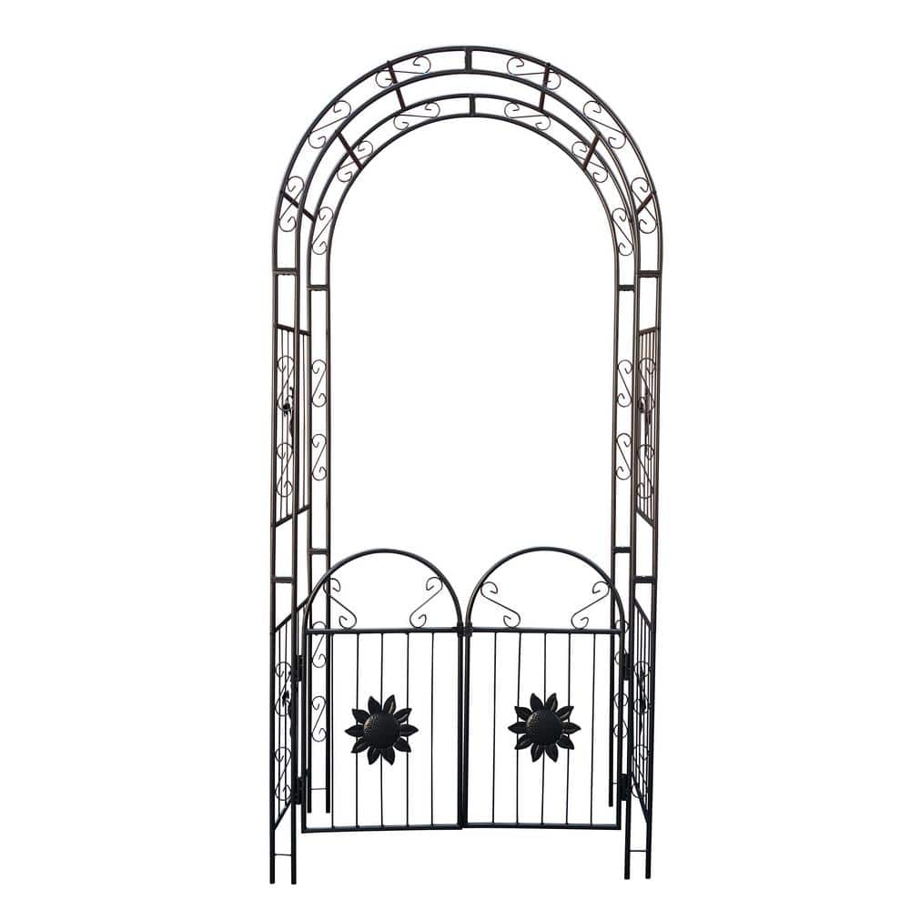 98.40 in. x 45.24 in. Metal Garden Arch with Doors Garden Arbor Trellis Climbing Plants Wedding Party Archway Black price history on PriceWatchPro