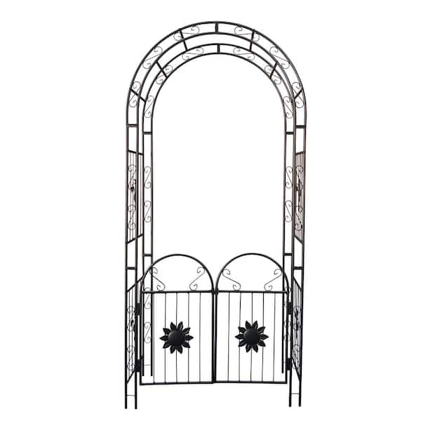 Cesicia 98.40 in. x 45.24 in. Metal Garden Arch with Doors Garden Arbor Trellis Climbing Plants Wedding Party Archway Black