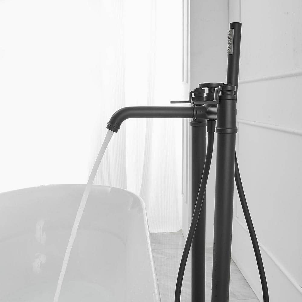 Matte Black Freestanding Floor Mount Tub Faucet with Hand Shower