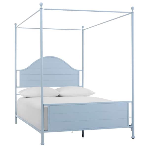 Home Decorators Collection Corlyn Raindrop Blue Metal King Canopy Bed with Curved Headboard (77.75 in W. X 84.25 in H.)