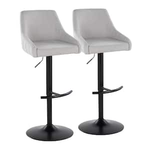 Hannah 34 in. Grey Fabric and Black Metal Adjustable Barstool (Set of 2)