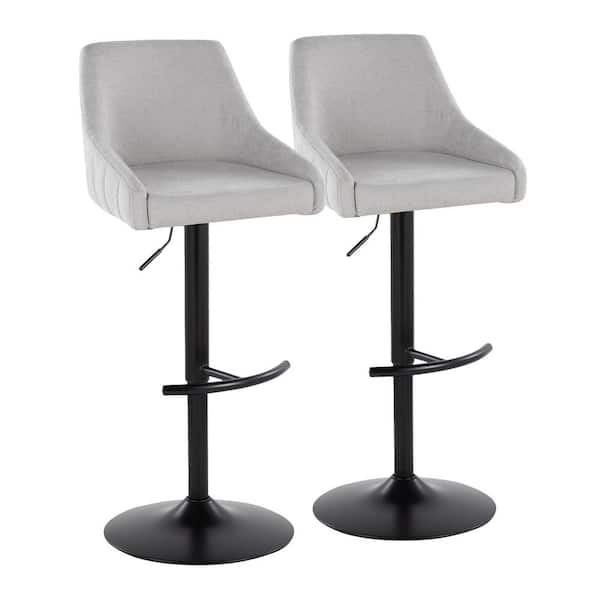 Lumisource Hannah 34 in. Grey Fabric and Black Metal Adjustable Barstool (Set of 2)