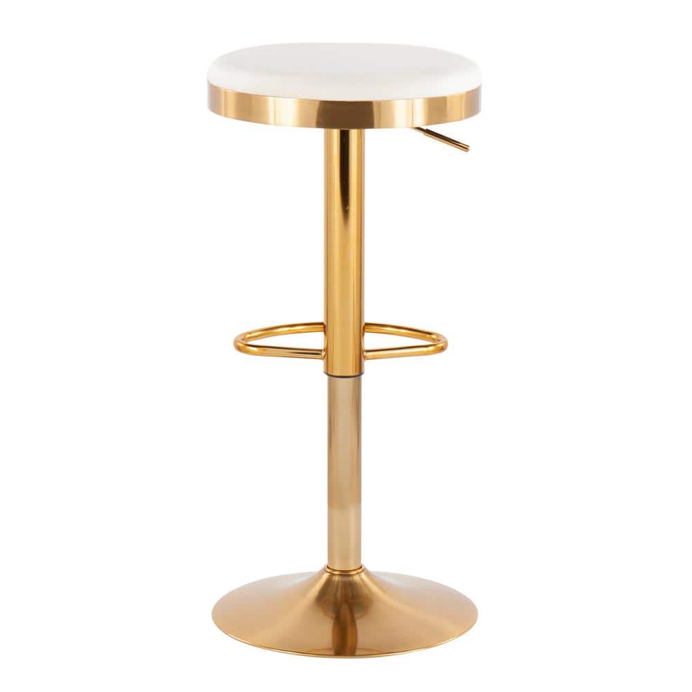Set of 2 Gold Steel and Cream Velvet Adjustable Swivel Bar Stools