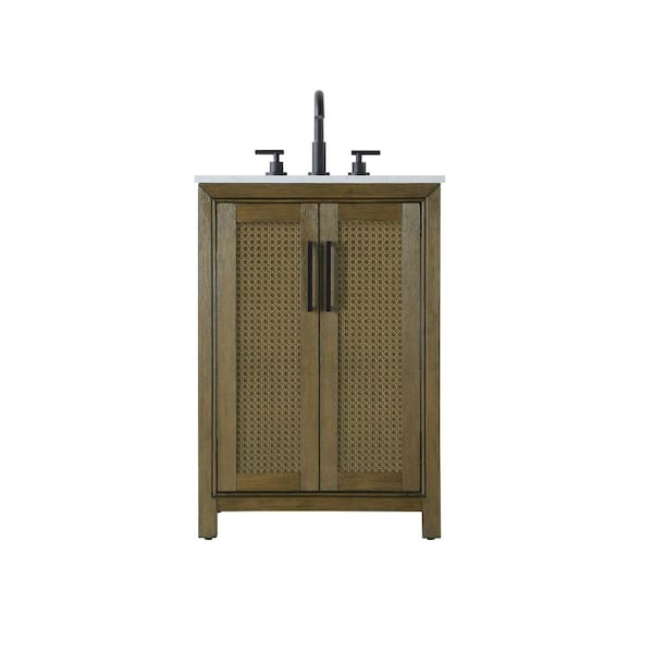 FAMYYT 36 in. W Single Sink Floating Walnut Bath Vanity with White