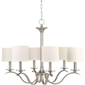 Inspire Collection 6-Light Brushed Nickel White Linen Shade Traditional Empire Chandelier Light