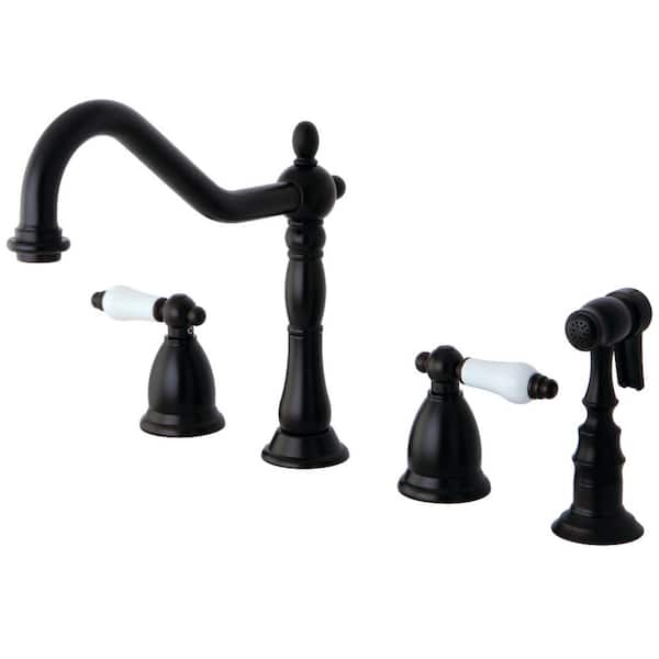 Kingston Brass Heritage 2-Handle Standard Kitchen Faucet with Side Sprayer in Oil Rubbed Bronze