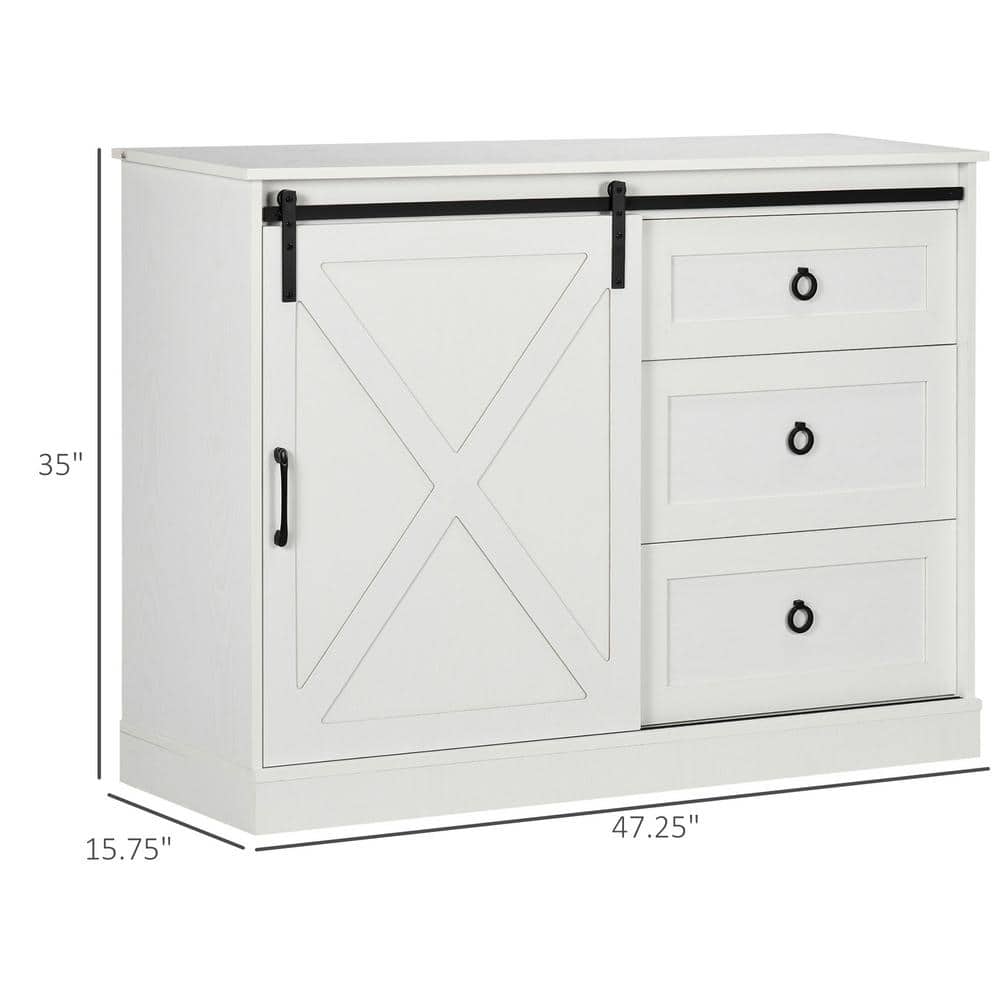 Farmhouse Chic White Kitchen Buffet Cabinet with Sliding Barn Door