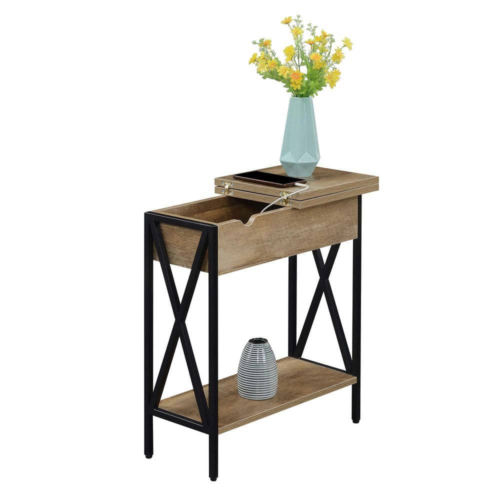 Tucson Weathered Barnwood & Black Flip Top End Table with Charging Station