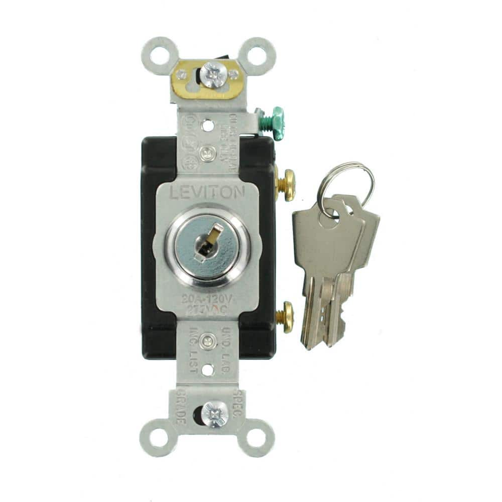Leviton 20 Amp Single-Pole Key Lock Switch, Quiet Toggle, Black