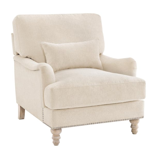 LUE BONA Beige Fabric Upholstered Club Chair Filled with Goose Down and Foam Upholstered Accent Chair (Set of 2)