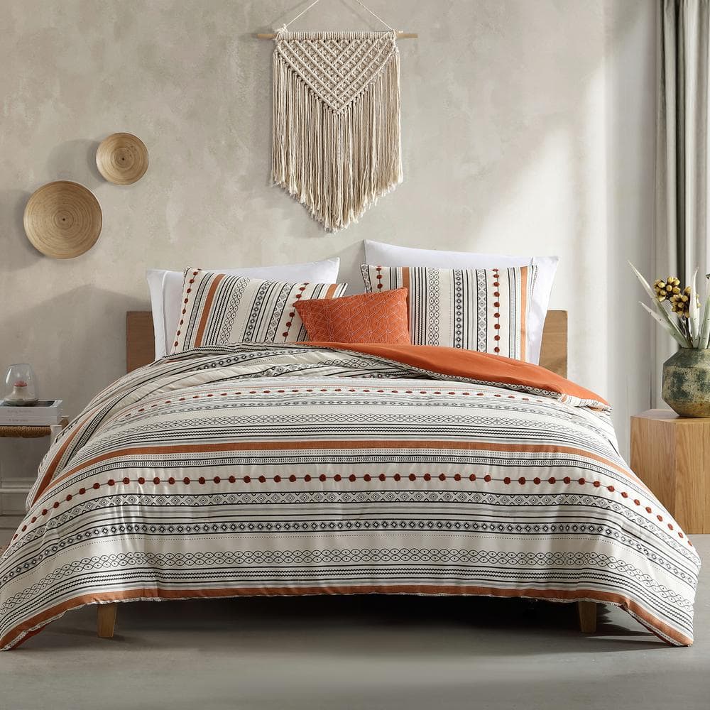 Layne Queen Reversible Microfiber Comforter Set with Striped Design