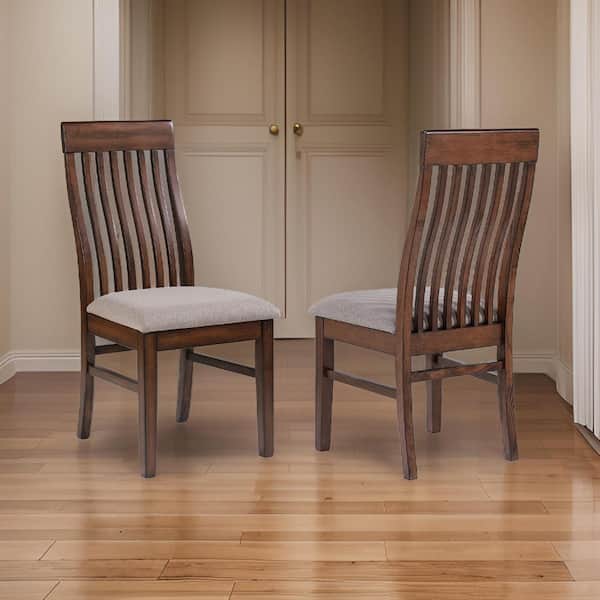 Benjara Brown Fabric Wooden Frame Dining Chair (Set of 2)