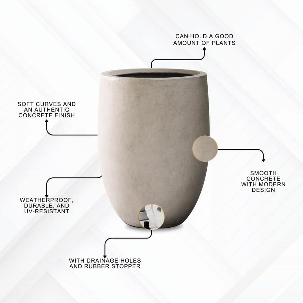 Large Weathered Gray Concrete Tall Planter with Drainage Hole