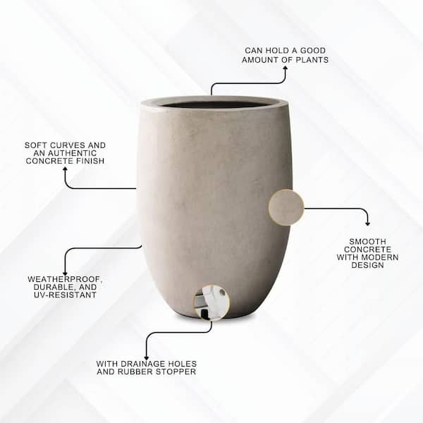 21.7"H Weathered Concrete Tall Planter Modern Round Large, Outdoor Indoor Decorative w/ Drainage Hole & Rubber Plug