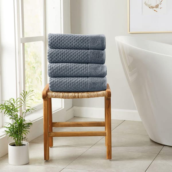Blue Ultra-Soft 100% Cotton Diamond Waffle 4-Pack Bath Towels