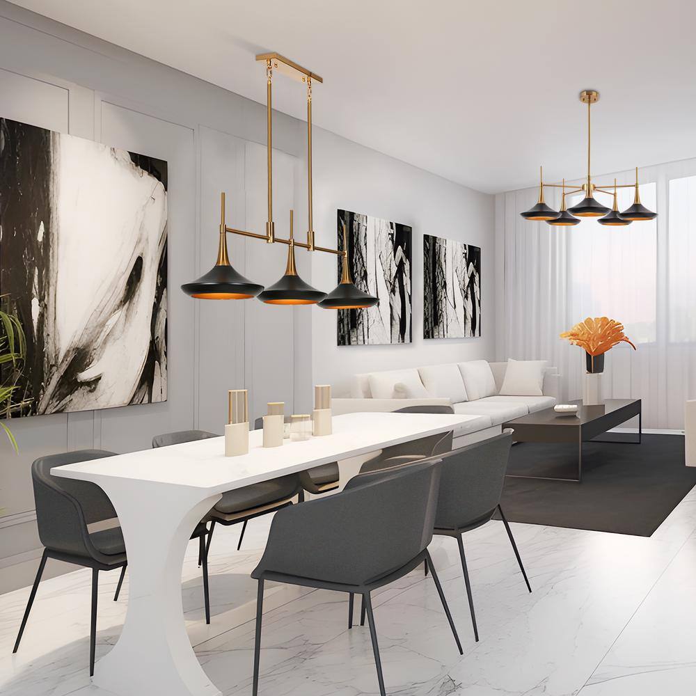 Matte Black and Gold 3-Light Linear Island Pendant