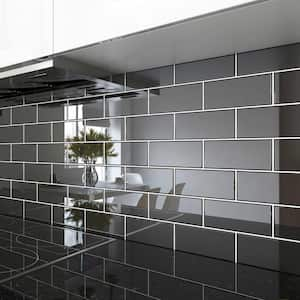 3 in. x 6 in. x 8 mm Black Glass Subway Tile Sample