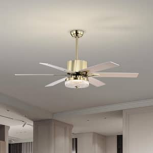 52 in. Indoor Gold Modern LED Ceiling Fan with Remote Control, Reversible 6 Blades and Reversible Motor