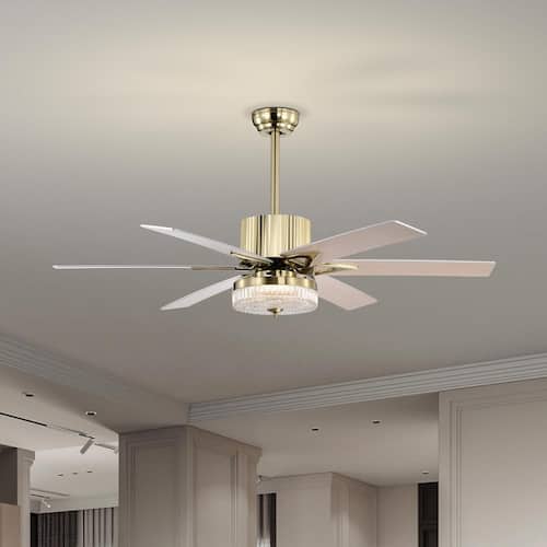 52 in. Indoor Gold Modern LED Ceiling Fan with Remote Control, Reversible 6 Blades and Reversible Motor Lighting