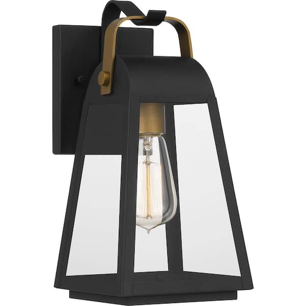 Quoizel O'Leary 6 in. 1-Light Earth Black Outdoor Wall Lantern Sconce with Clear Glass