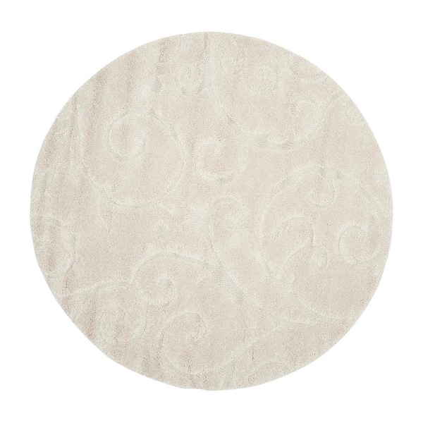 Cream Scroll Shag 5 ft. Round Polypropylene Indoor Area Rug