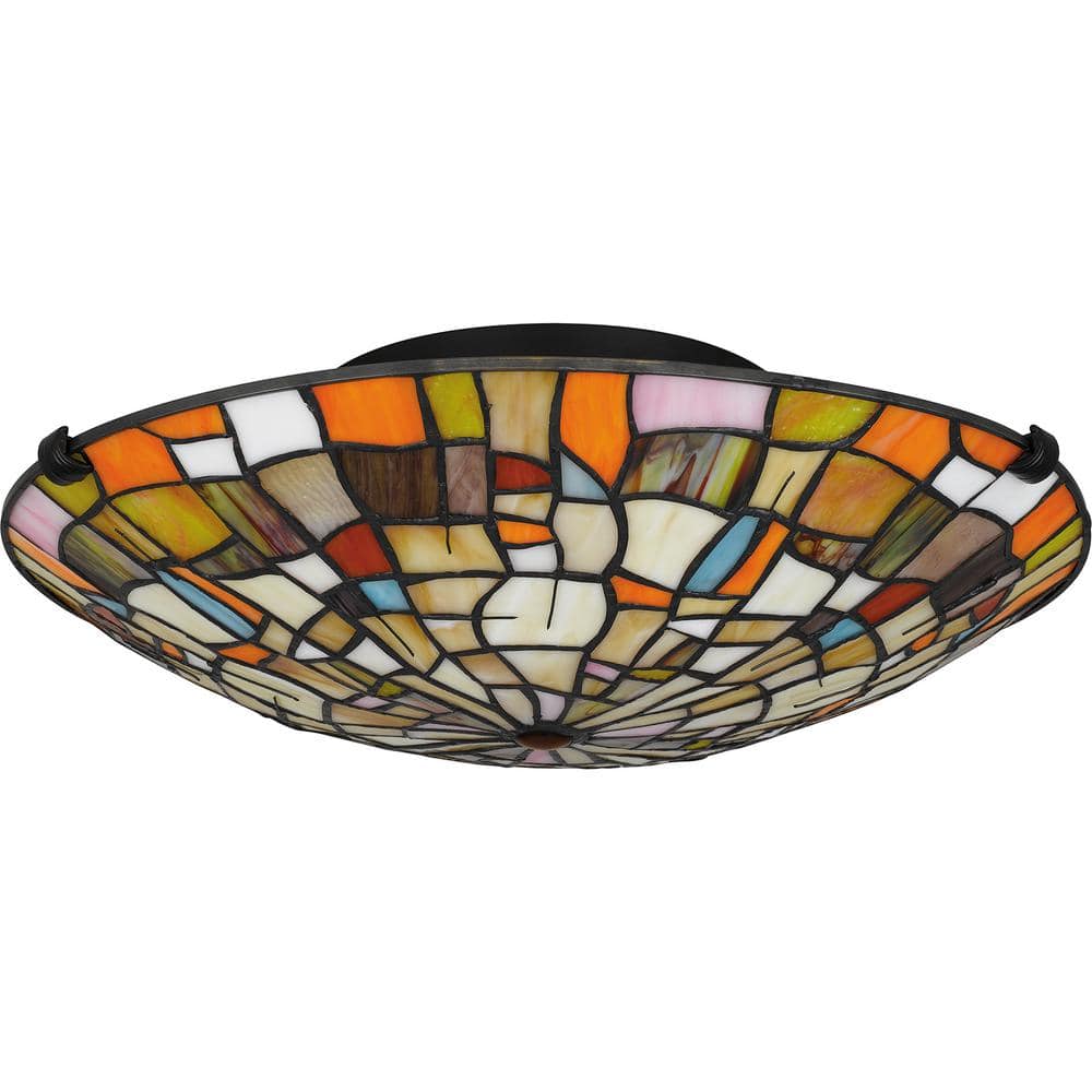 Stinson 16.5" Multicolor Art Glass 2-Light Matte Black Flush Mount