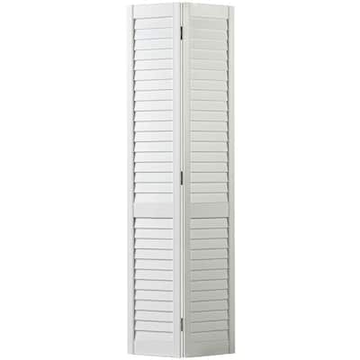 24 in. x 80 in. Plantation Full-louvered Painted White Solid Core Pine Bi-Fold Interior Door