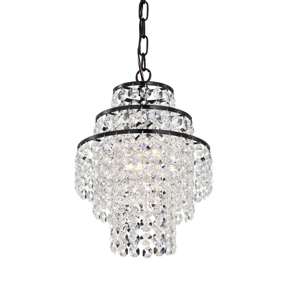 Antique Black Mini Chandelier with Tiered Crystal Cascades