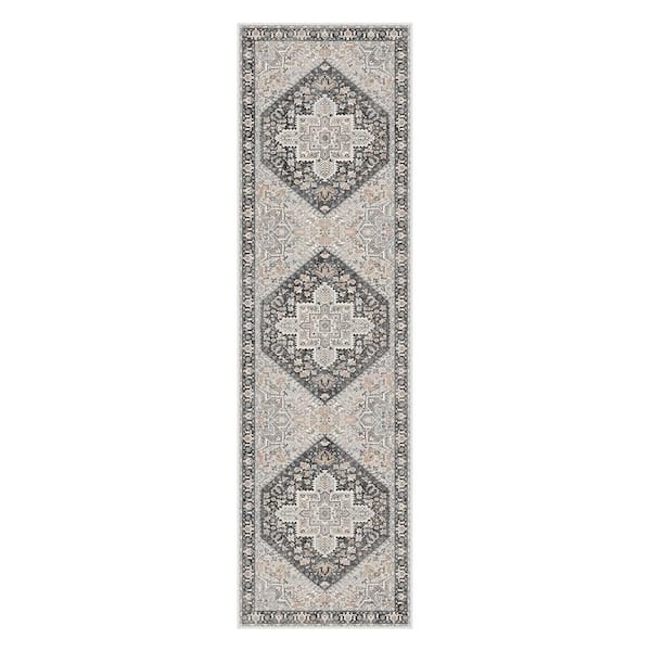 Azira Medallion Gray/Beige 2 ft. x 7 ft. Living Room/Bedroom/Dining Room Area Rug