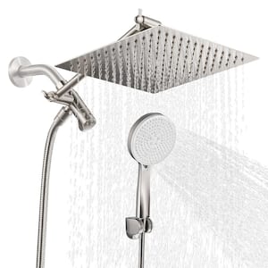 Rain Full 5-Spray Patterns 10 in. Wall Mount Dual Shower Heads and Handheld Shower Head 1.8 GPM in Brushed Nickel