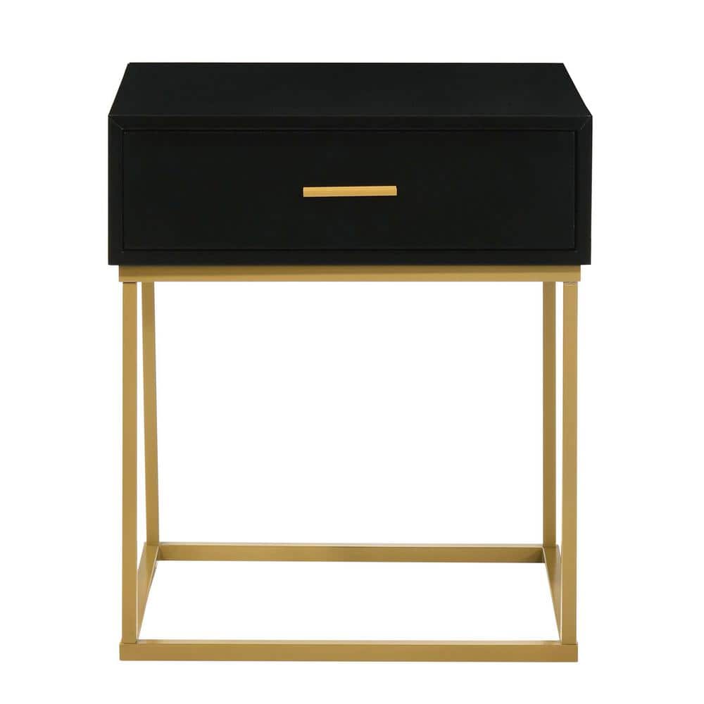 Catalina Black Rubberwood Nightstand with Gold Accents
