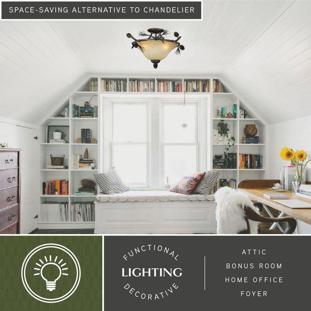 Sierra Rustic 18" Matte Black and Bronze Ceiling Light with Frosted Glass