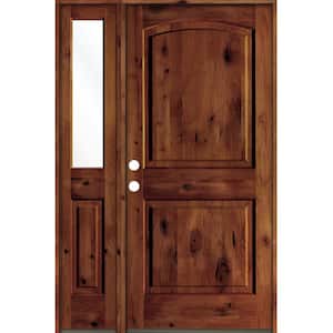 44 in. x 80 in. Knotty Alder 2 Panel Right-Hand/Inswing Clear Glass Red Chestnut Stain Wood Prehung Front Door