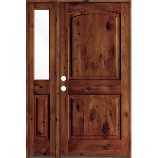 Krosswood Doors 50 in. x 80 in. Knotty Alder 2 Panel Right-Hand/Inswing Clear Glass Red Chestnut Stain Wood Prehung Front Door